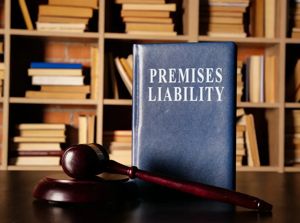 A book that says premises liability with a gavel.