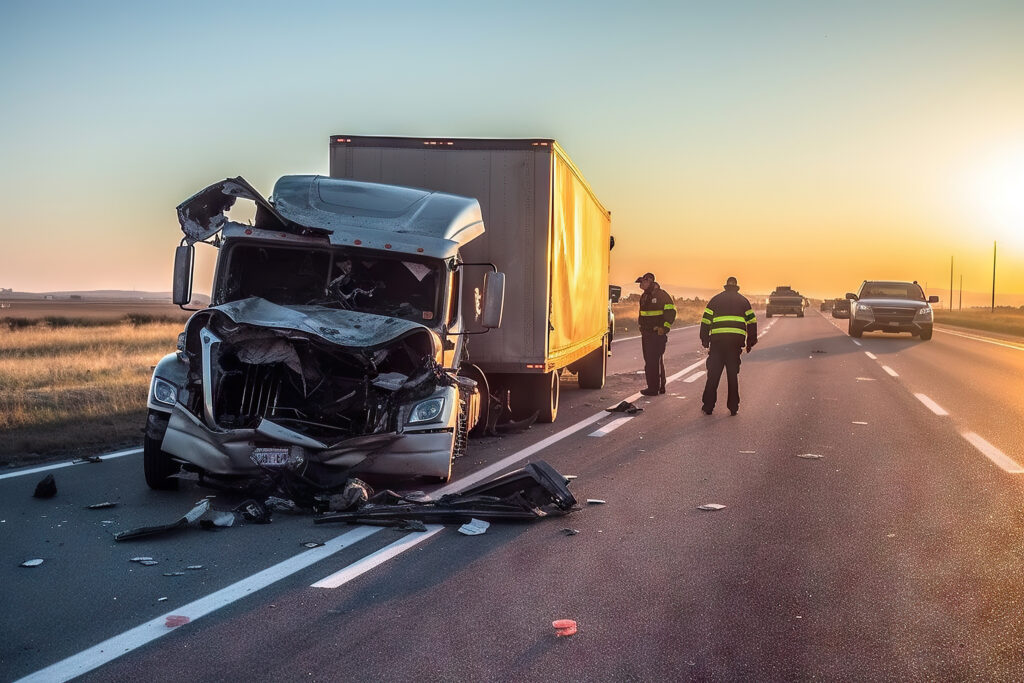 First responders at a truck accident scene.